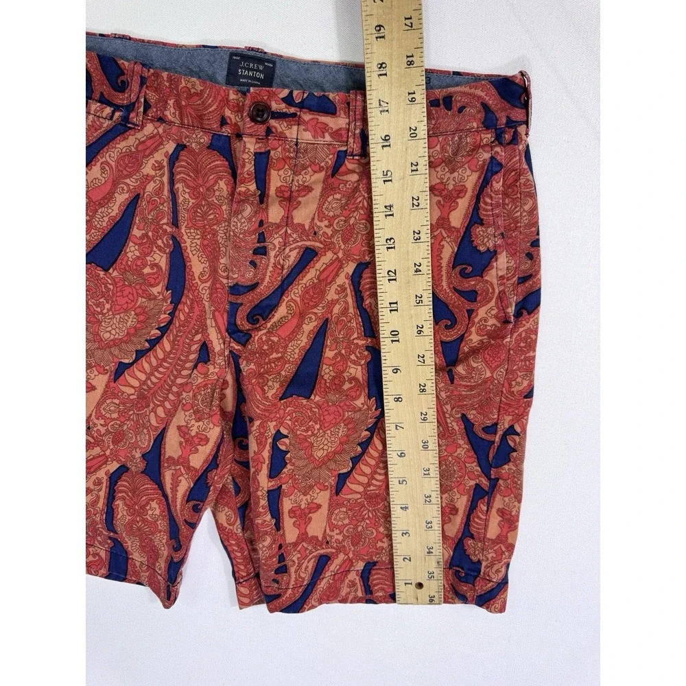 J Crew Stanton Chino Shorts Mens 33 Red Blue Paisley Cotton Preppy Summer Casual